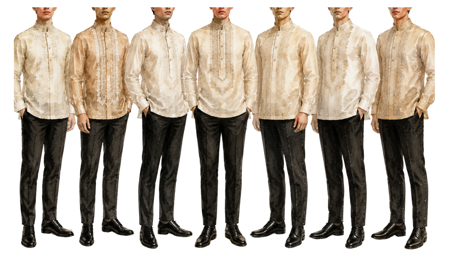 Gentlemen's barong tagalog and black trousers inspiration